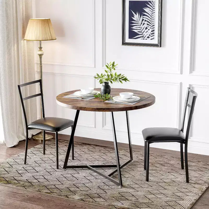 2-Person Round Dining Set - Space-Saving Table & Upholstered Chairs, Modern Kitchen Set for Small Spaces