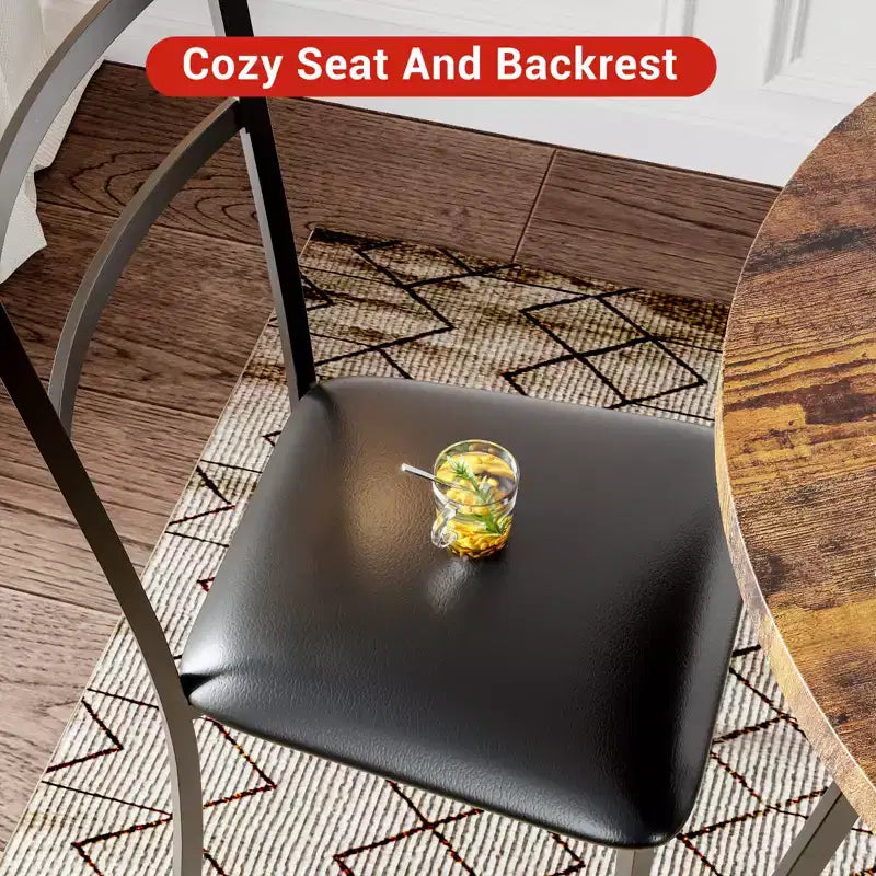 2-Person Round Dining Set - Space-Saving Table & Upholstered Chairs, Modern Kitchen Set for Small Spaces
