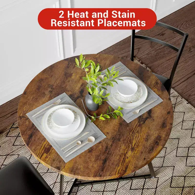 2-Person Round Dining Set - Space-Saving Table & Upholstered Chairs, Modern Kitchen Set for Small Spaces