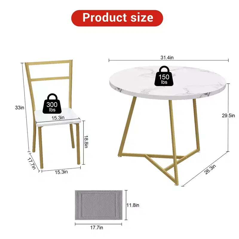 2-Person Round Dining Set - Space-Saving Table & Upholstered Chairs, Modern Kitchen Set for Small Spaces