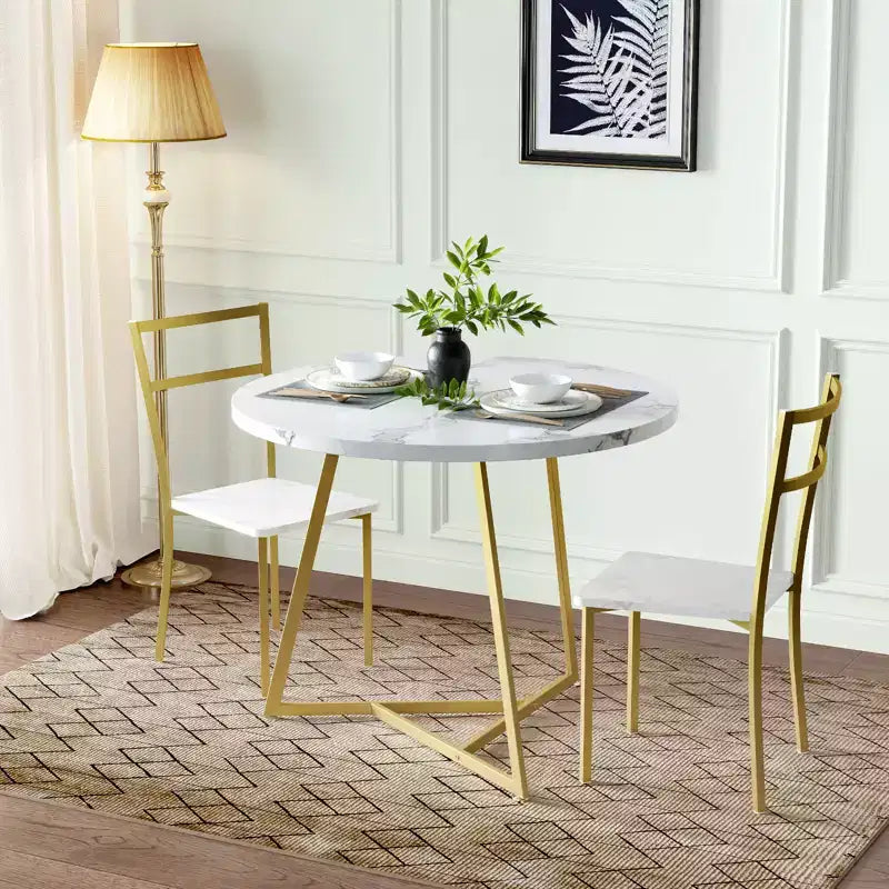 2-Person Round Dining Set - Space-Saving Table & Upholstered Chairs, Modern Kitchen Set for Small Spaces
