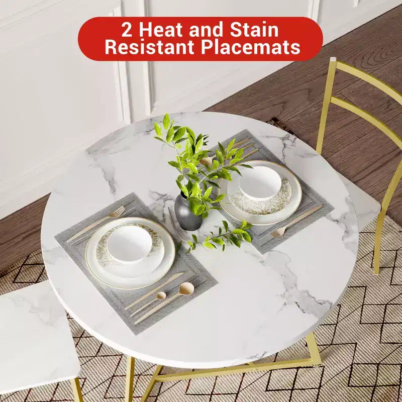 2-Person Round Dining Set - Space-Saving Table & Upholstered Chairs, Modern Kitchen Set for Small Spaces