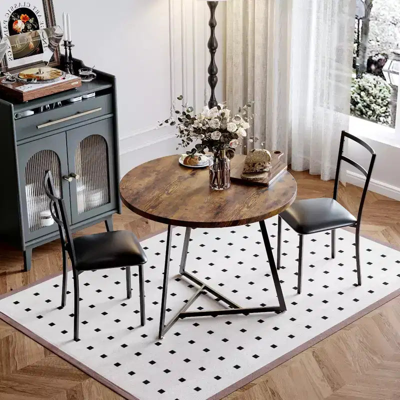 2-Person Round Dining Set - Space-Saving Table & Upholstered Chairs, Modern Kitchen Set for Small Spaces