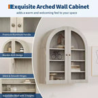 Small Arched Wall Cabinet with Glass Doors, 24 Wall-Mounted Storage Cabinet with Adjustable Shelf, for Kitchen, Bathroom, Laundry Room