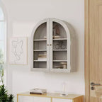 Small Arched Wall Cabinet with Glass Doors, 24 Wall-Mounted Storage Cabinet with Adjustable Shelf, for Kitchen, Bathroom, Laundry Room