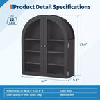 Small Arched Wall Cabinet with Glass Doors, 24 Wall-Mounted Storage Cabinet with Adjustable Shelf, for Kitchen, Bathroom, Laundry Room