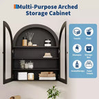 Small Arched Wall Cabinet with Glass Doors, 24 Wall-Mounted Storage Cabinet with Adjustable Shelf, for Kitchen, Bathroom, Laundry Room