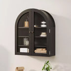 Small Arched Wall Cabinet with Glass Doors, 24 Wall-Mounted Storage Cabinet with Adjustable Shelf, for Kitchen, Bathroom, Laundry Room