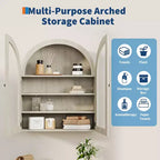 Small Arched Wall Cabinet with Glass Doors, 24 Wall-Mounted Storage Cabinet with Adjustable Shelf, for Kitchen, Bathroom, Laundry Room