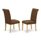HomeStock Belmont 5Pc Dining Set Includes a Rectangle Dinette Table and Four Parson Chairs with Dark Coffee Fabric, Oak Finish