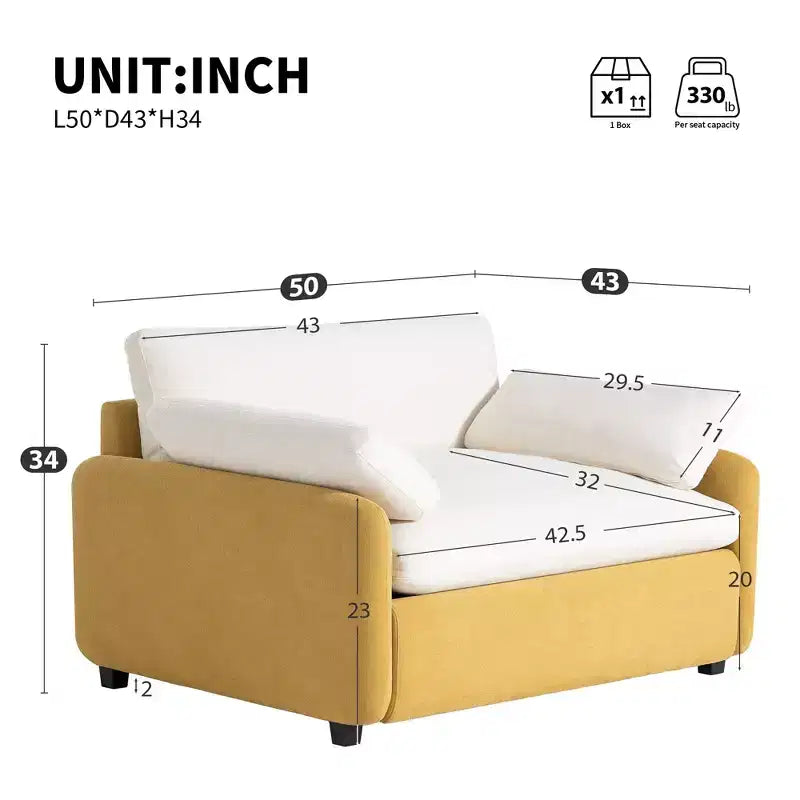Modern Oversized Chenille Sofa Chair with Color Blocking and Pillows, 50*43 Inch