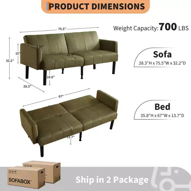 Sofa Bed Futon - 2 Seater 3-Position Adjustable Convertible Settee, 700lb Capacity, Linen Fabric, Space-Saving for Apartments