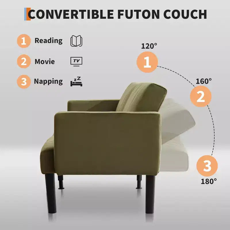 Sofa Bed Futon - 2 Seater 3-Position Adjustable Convertible Settee, 700lb Capacity, Linen Fabric, Space-Saving for Apartments
