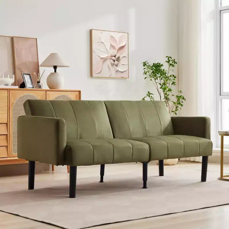 Sofa Bed Futon - 2 Seater 3-Position Adjustable Convertible Settee, 700lb Capacity, Linen Fabric, Space-Saving for Apartments
