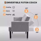 Sofa Bed Futon - 2 Seater 3-Position Adjustable Convertible Settee, 700lb Capacity, Linen Fabric, Space-Saving for Apartments