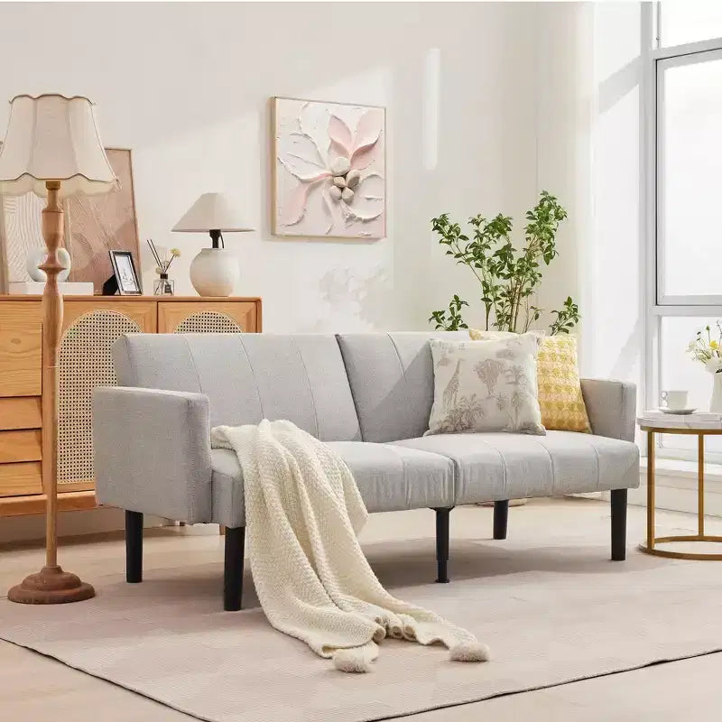 Sofa Bed Futon - 2 Seater 3-Position Adjustable Convertible Settee, 700lb Capacity, Linen Fabric, Space-Saving for Apartments