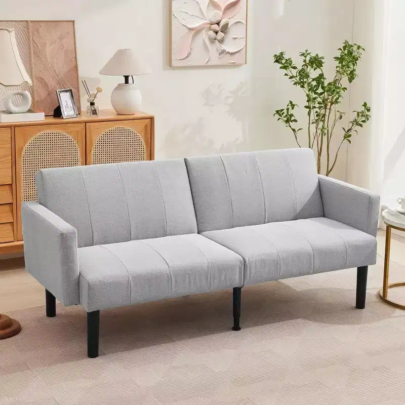 Sofa Bed Futon - 2 Seater 3-Position Adjustable Convertible Settee, 700lb Capacity, Linen Fabric, Space-Saving for Apartments