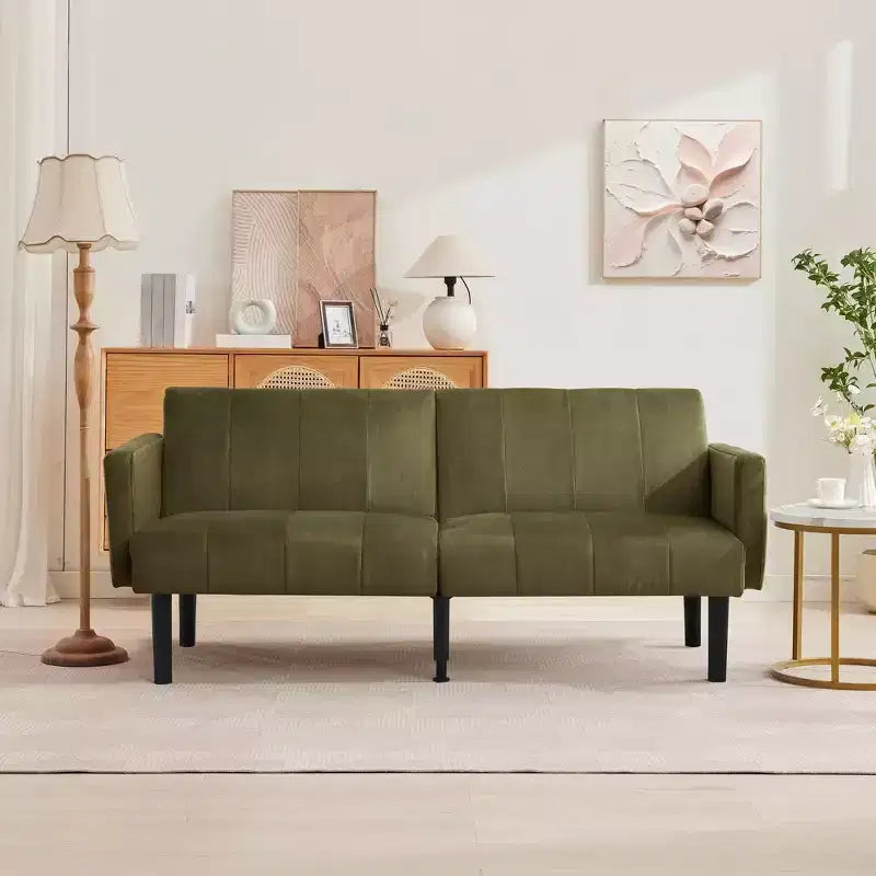 Sofa Bed Futon - 2 Seater 3-Position Adjustable Convertible Settee, 700lb Capacity, Linen Fabric, Space-Saving for Apartments