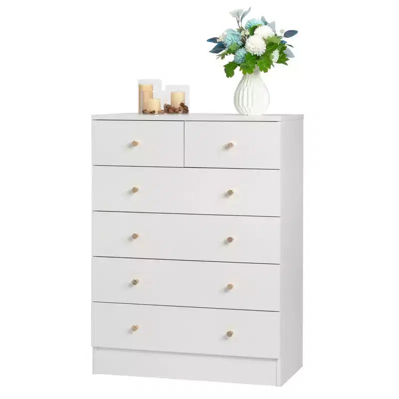 Karl Home 6-Drawer White Particle Board 25.98in. W Chest of Drawer