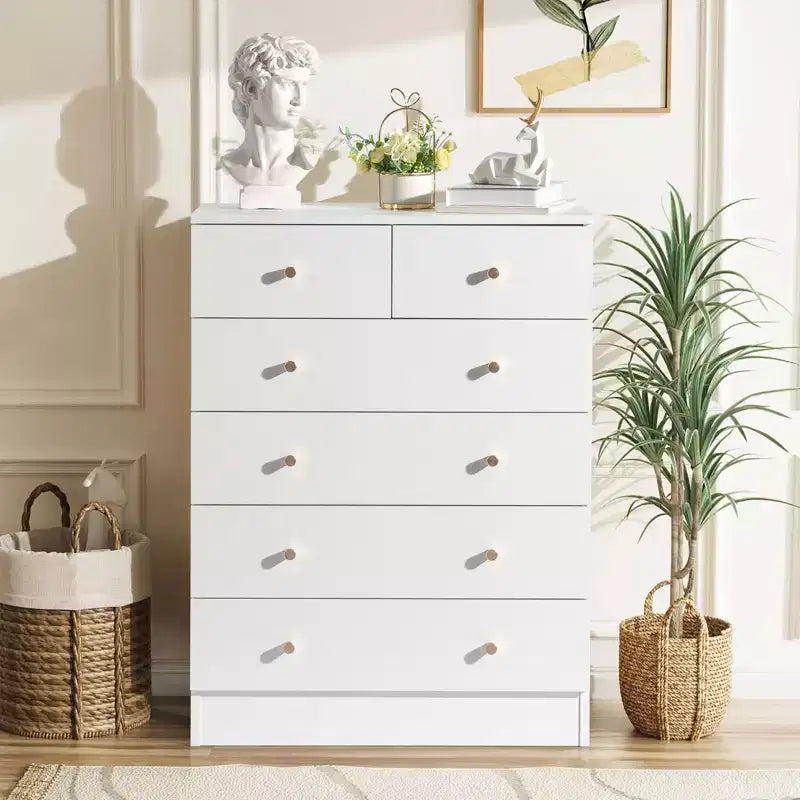 Karl Home 6-Drawer White Particle Board 25.98in. W Chest of Drawer