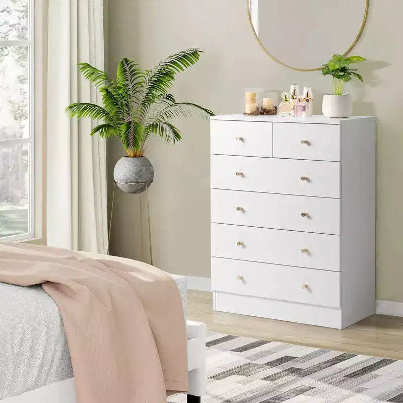 Karl Home 6-Drawer White Particle Board 25.98in. W Chest of Drawer