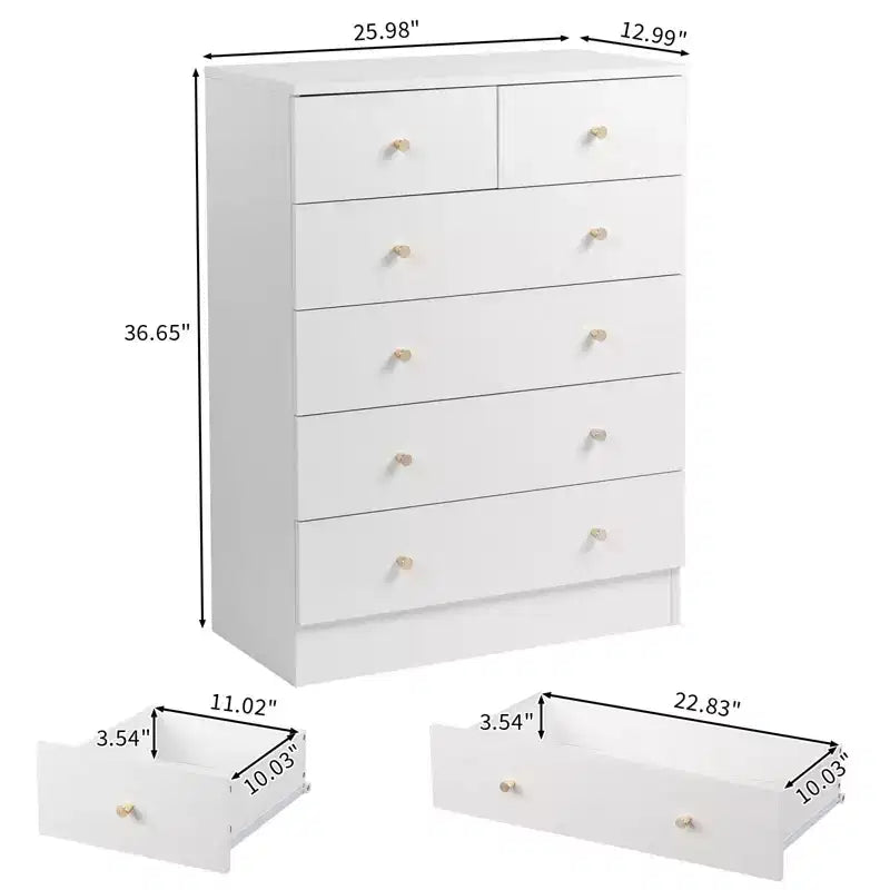 Karl Home 6-Drawer White Particle Board 25.98in. W Chest of Drawer