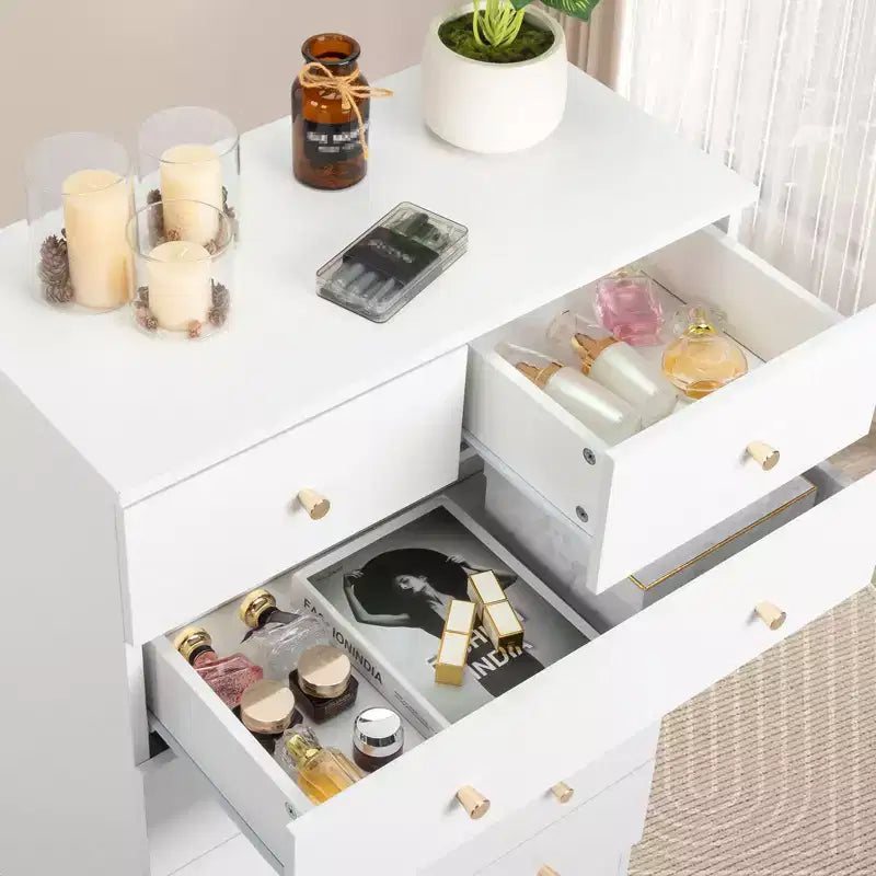 Karl Home 6-Drawer White Particle Board 25.98in. W Chest of Drawer