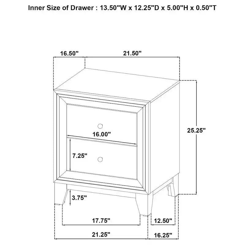 Coaster,Welsley 2-drawer Nightstand Bedside Table Walnut