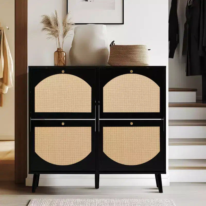 Karl Home 4 Flip Drawers Black Particle Board 41.34in. W Shoe Cabinets