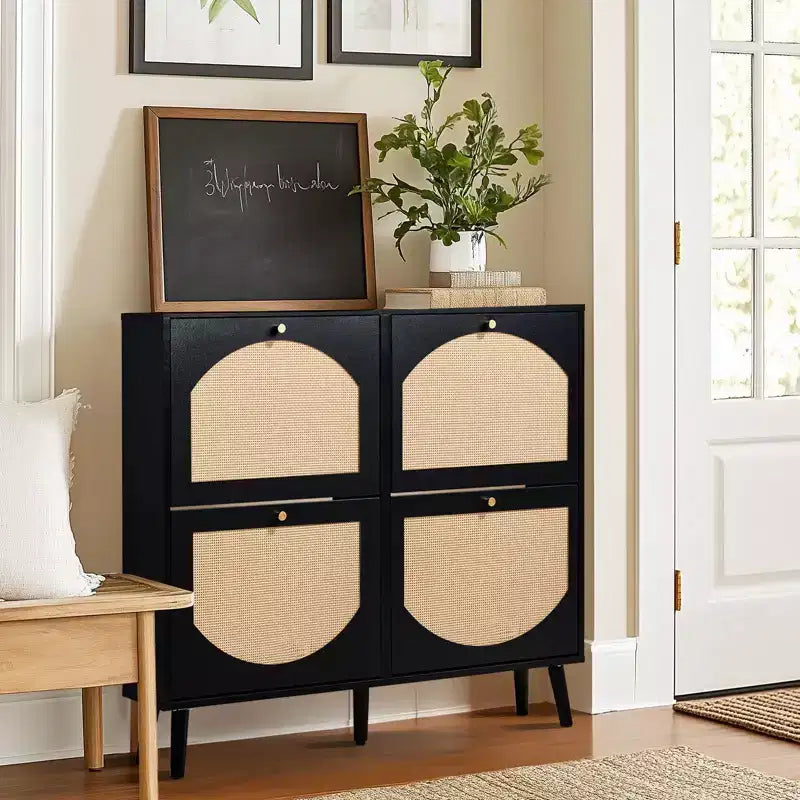 Karl Home 4 Flip Drawers Black Particle Board 41.34in. W Shoe Cabinets