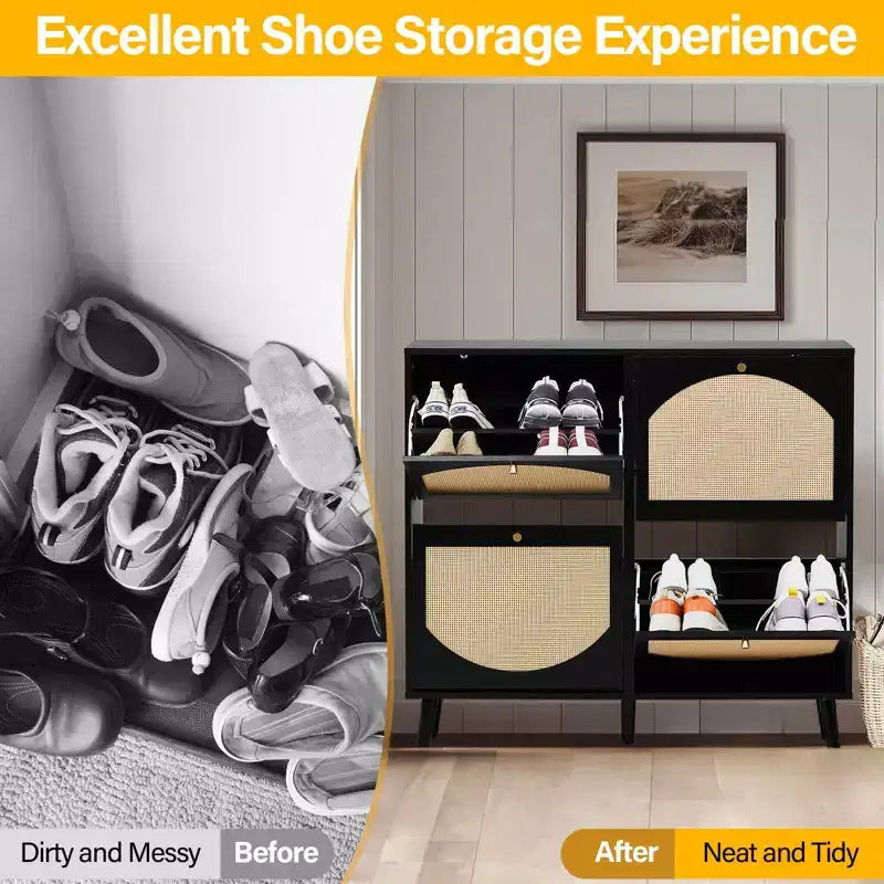 Karl Home 4 Flip Drawers Black Particle Board 41.34in. W Shoe Cabinets