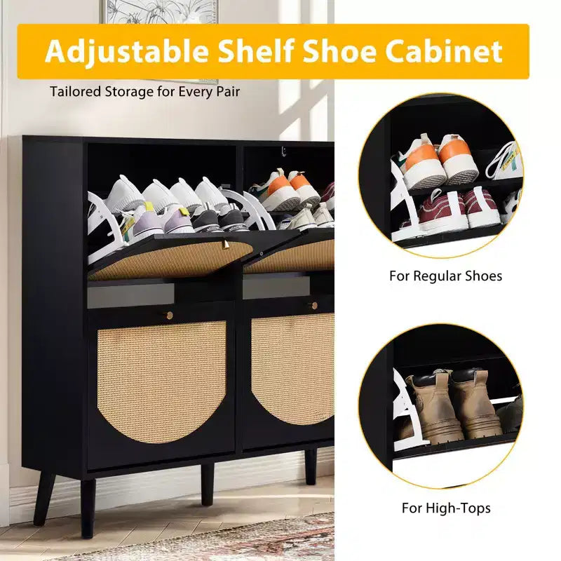 Karl Home 4 Flip Drawers Black Particle Board 41.34in. W Shoe Cabinets
