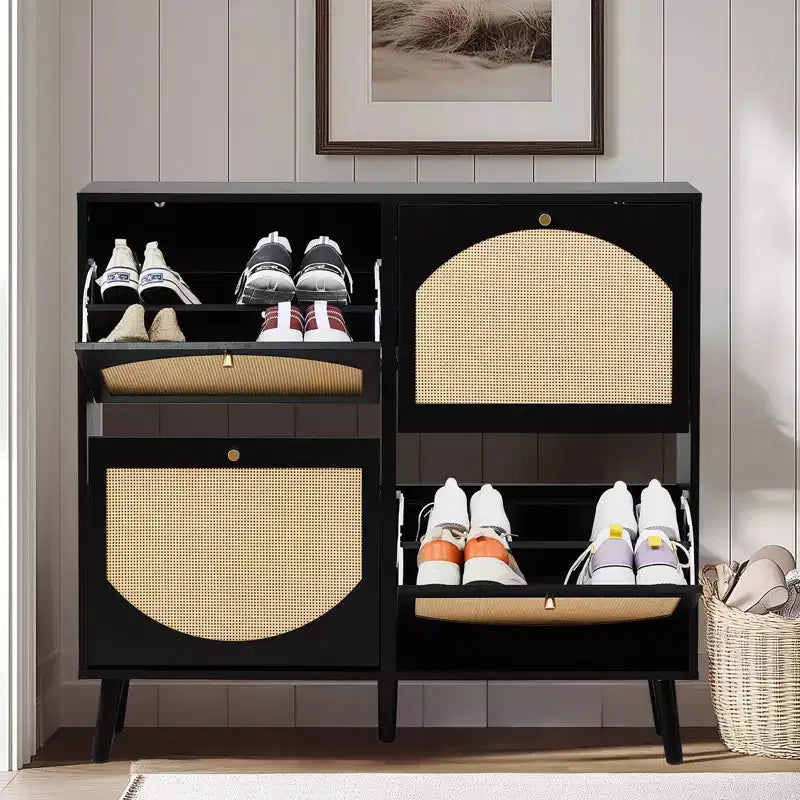 Karl Home 4 Flip Drawers Black Particle Board 41.34in. W Shoe Cabinets