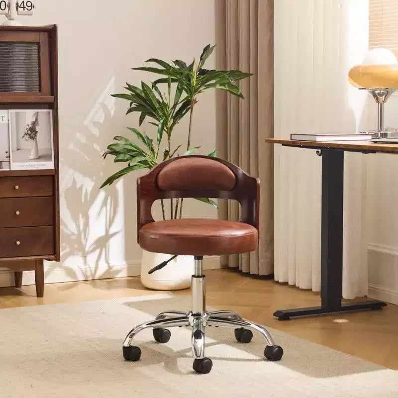 Karl Home | Ring-Shaped Wooden Back Office Chair With Foot Spikes And Wheels