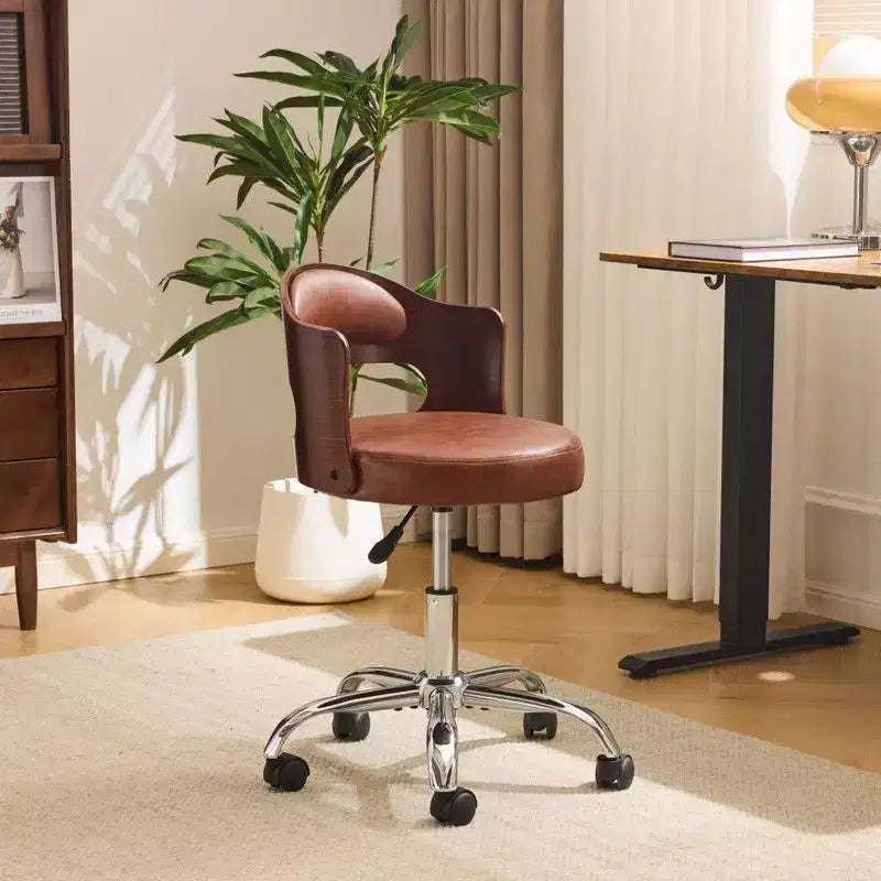 Karl Home | Ring-Shaped Wooden Back Office Chair With Foot Spikes And Wheels