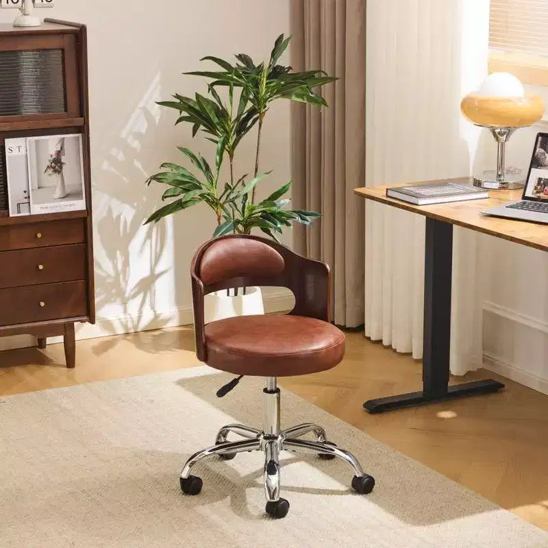Karl Home | Ring-Shaped Wooden Back Office Chair With Foot Spikes And Wheels