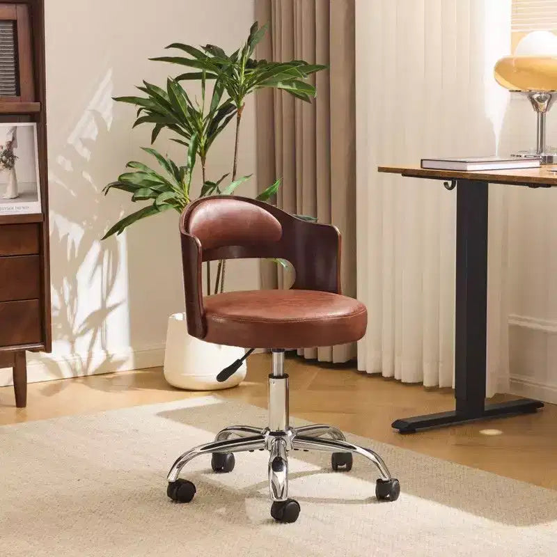 Karl Home | Ring-Shaped Wooden Back Office Chair With Foot Spikes And Wheels