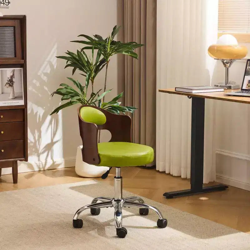 Karl Home | Ring-Shaped Wooden Back Office Chair With Foot Spikes And Wheels