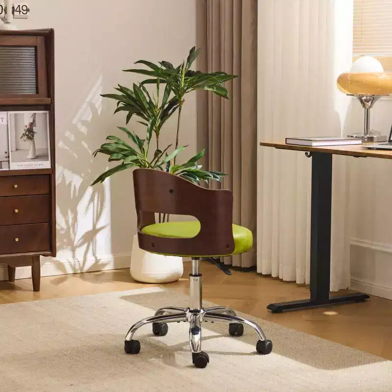 Karl Home | Ring-Shaped Wooden Back Office Chair With Foot Spikes And Wheels