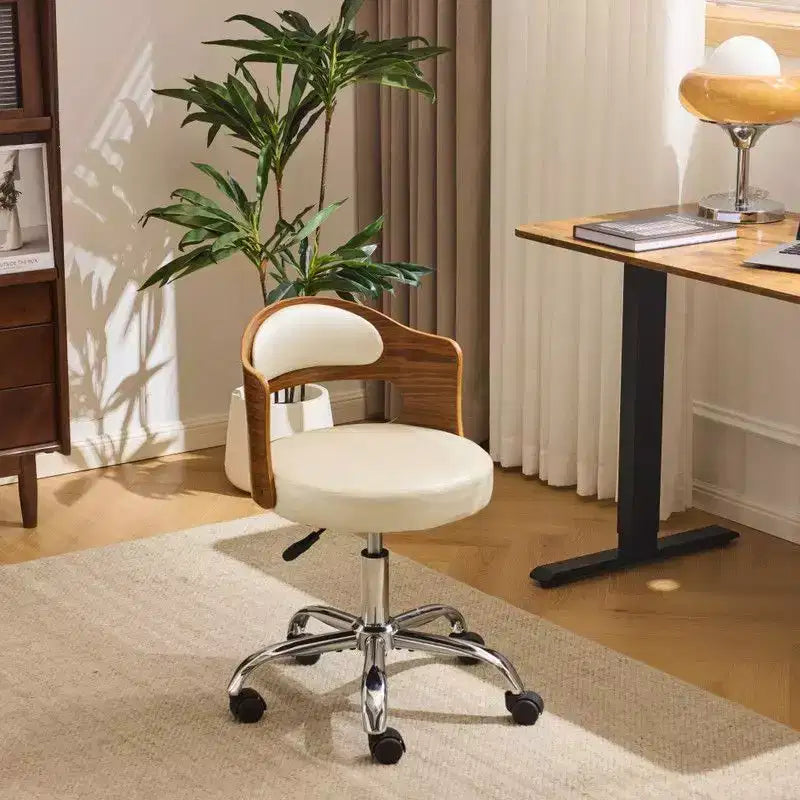 Karl Home | Ring-Shaped Wooden Back Office Chair With Foot Spikes And Wheels