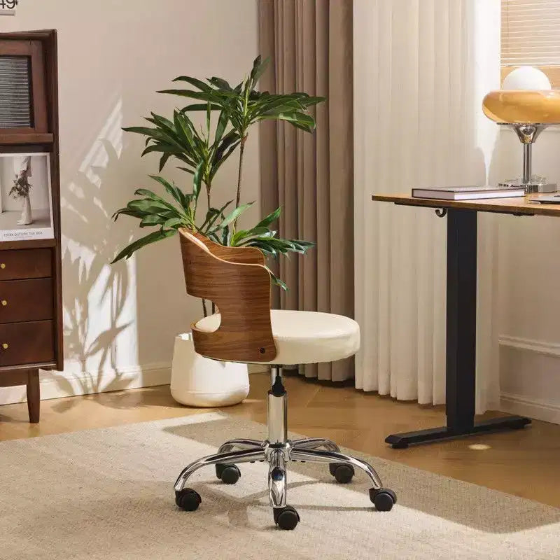 Karl Home | Ring-Shaped Wooden Back Office Chair With Foot Spikes And Wheels