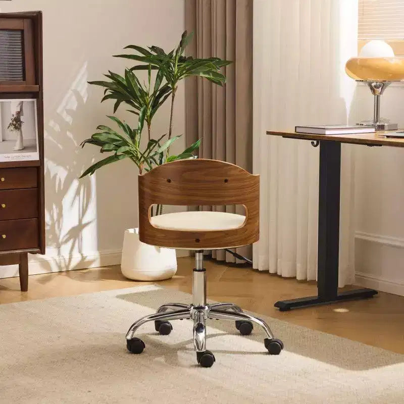 Karl Home | Ring-Shaped Wooden Back Office Chair With Foot Spikes And Wheels