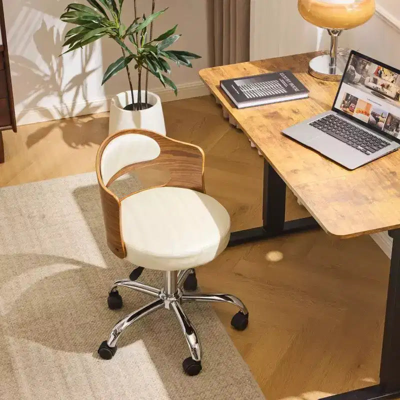 Karl Home | Ring-Shaped Wooden Back Office Chair With Foot Spikes And Wheels