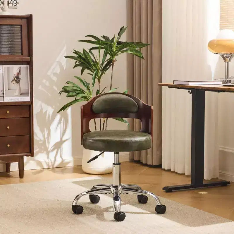Karl Home | Ring-Shaped Wooden Back Office Chair With Foot Spikes And Wheels