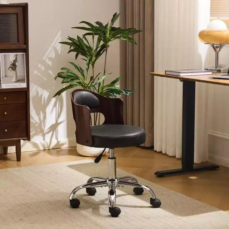 Karl Home | Ring-Shaped Wooden Back Office Chair With Foot Spikes And Wheels