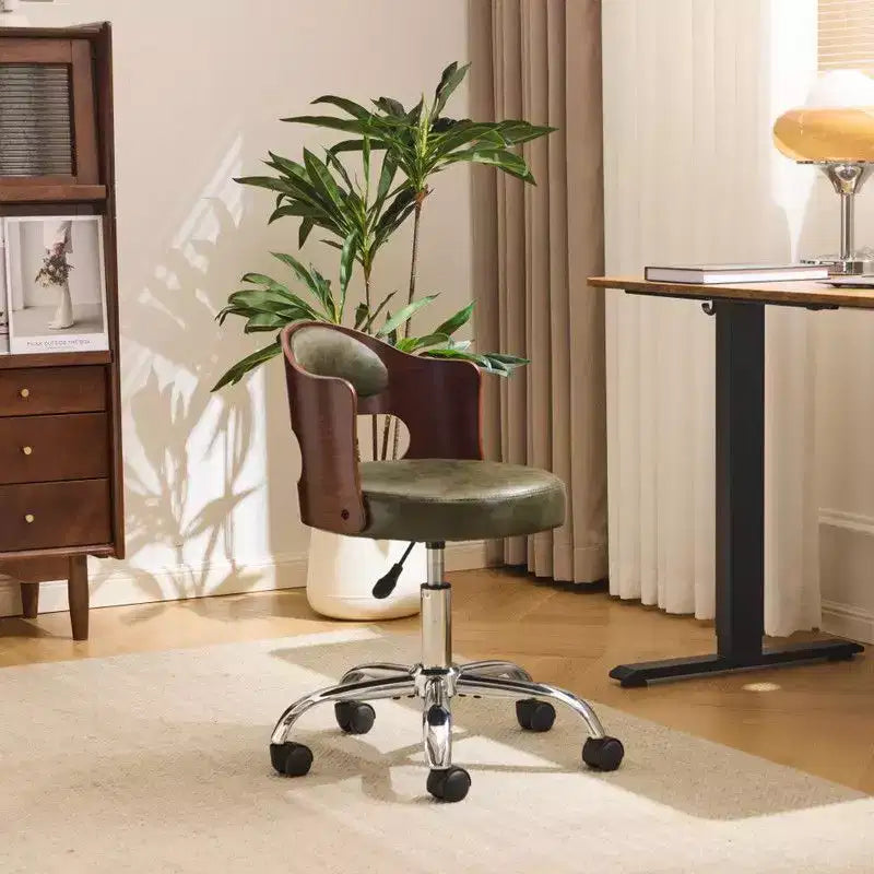Karl Home | Ring-Shaped Wooden Back Office Chair With Foot Spikes And Wheels