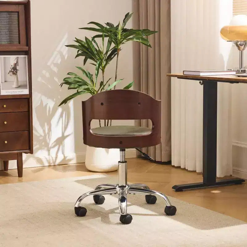 Karl Home | Ring-Shaped Wooden Back Office Chair With Foot Spikes And Wheels