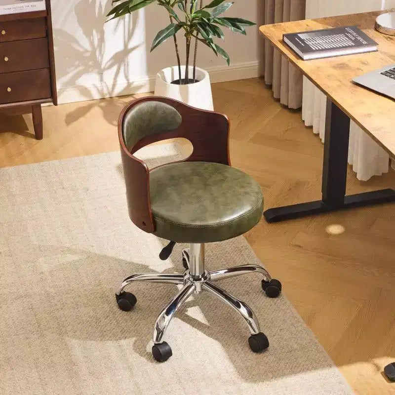 Karl Home | Ring-Shaped Wooden Back Office Chair With Foot Spikes And Wheels