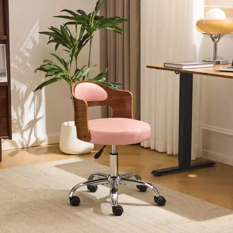 Karl Home | Ring-Shaped Wooden Back Office Chair With Foot Spikes And Wheels