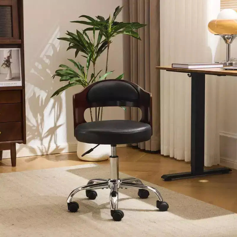 Karl Home | Ring-Shaped Wooden Back Office Chair With Foot Spikes And Wheels
